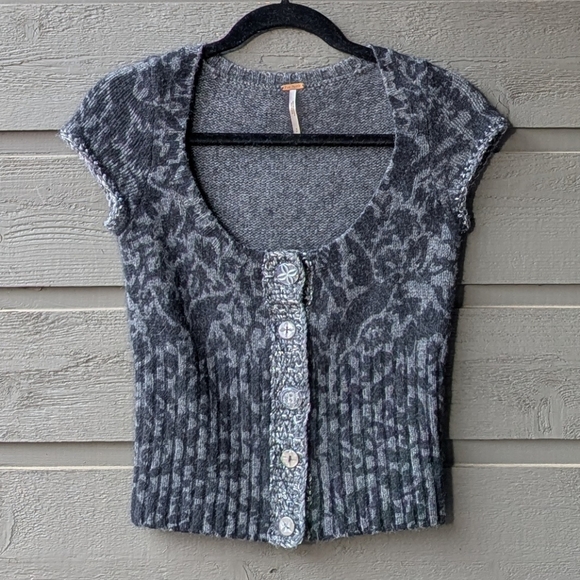 Free People Y2K Lambswool Angora Knit Scoop Neck Vest Size Small Gray Black - Picture 8 of 8
